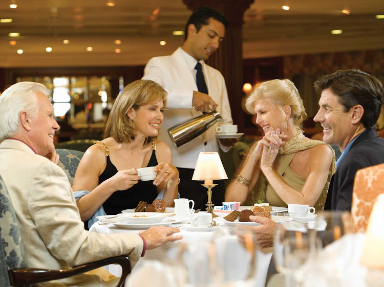 Oceania Nautica's luxurious Grand Dining room is the ideal setting to enjoy the company of new or old friends.