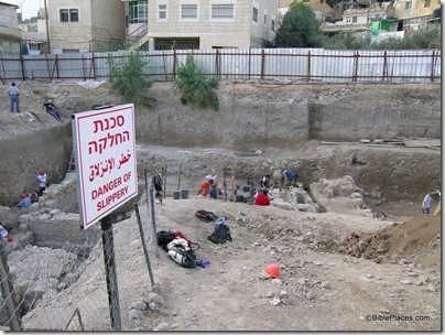 City of David excavation with danger of slippery sign, tb112503932