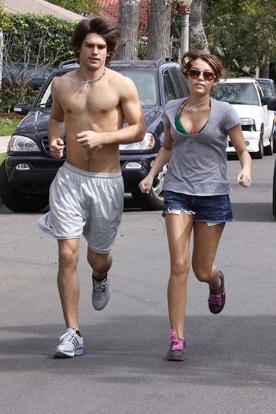 Miley Cyrus and boyfriend Justin Gaston jogging