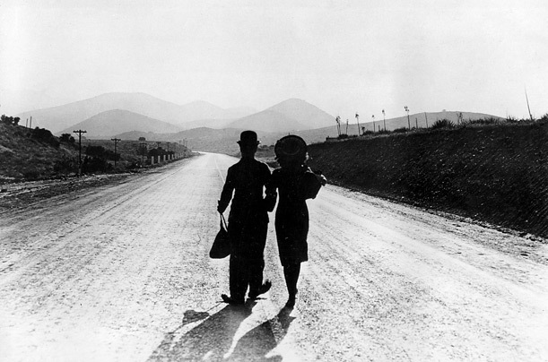 Chaplin and Paulette Godard in a scene from Modern Times