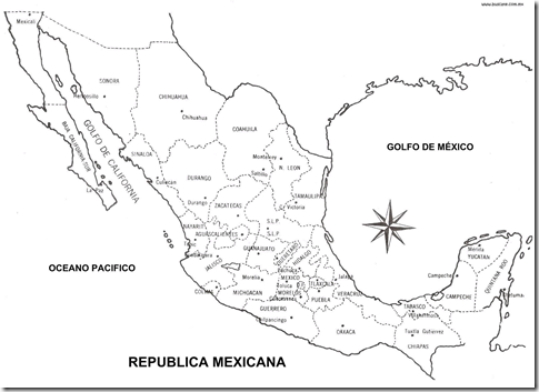 Mapa de México con nombres para colorear