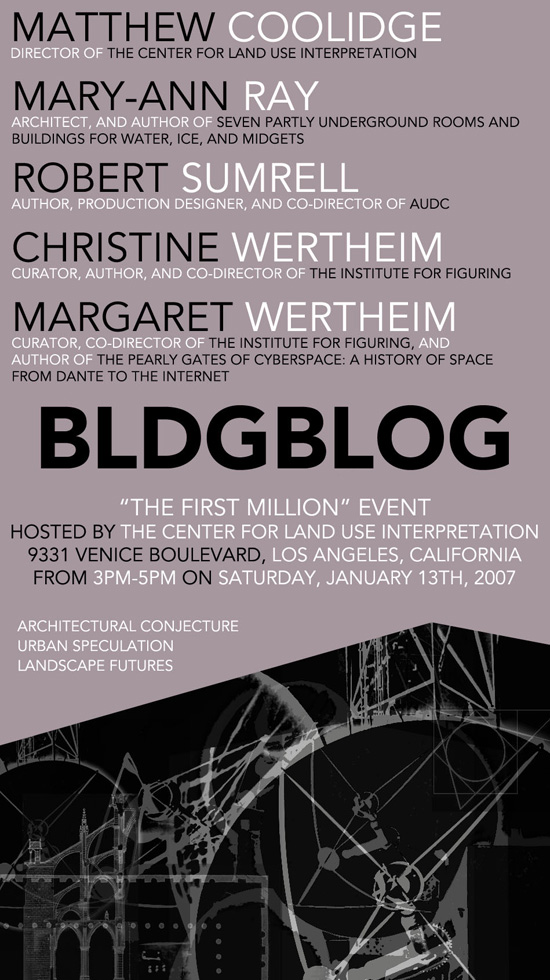BLDGBLOG - The 'First Million' Event