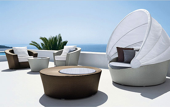  Hemisphere Lounge Chairs,Cocktail and Side Tables, Orbit with Canopy - Richard Frinier for Dedon