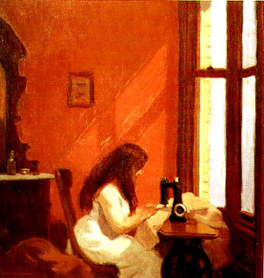Girl at a Sewing Machine 1921, Edward Hopper All Edward Hopper paintings first published prior to January 1, 1923   are in the Public Domain under copyright law.