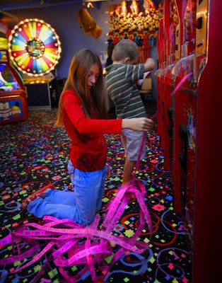 Collecting tickets at the arcade