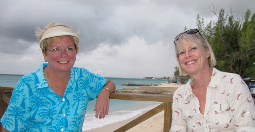 Author Donna Seim and illustrator Susan Spellman with stormy weather in the background!