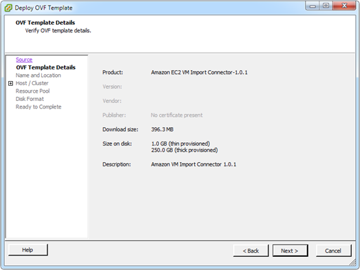 Deploy OVF Template: Verify OVF template details