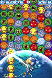 若同一行中有連續數顆同種的小壞蛋就會一併拉下來