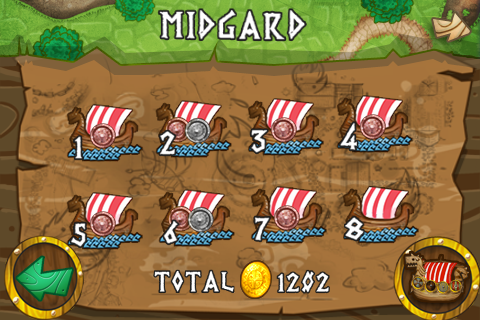 進入遊戲之後, 會看到畫面上有8個關卡,每個關卡都會顯示需要達成的最少金幣數量