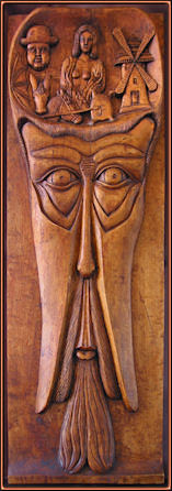 Serapio Hernández. 'Las locuras del Quijote'. Tamaño: 120 x 41 cm. Abedul Las locuras del Quijote. Talla en madera