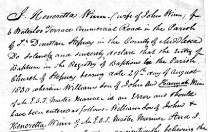 Heneretta Winn's affidavit, 1847