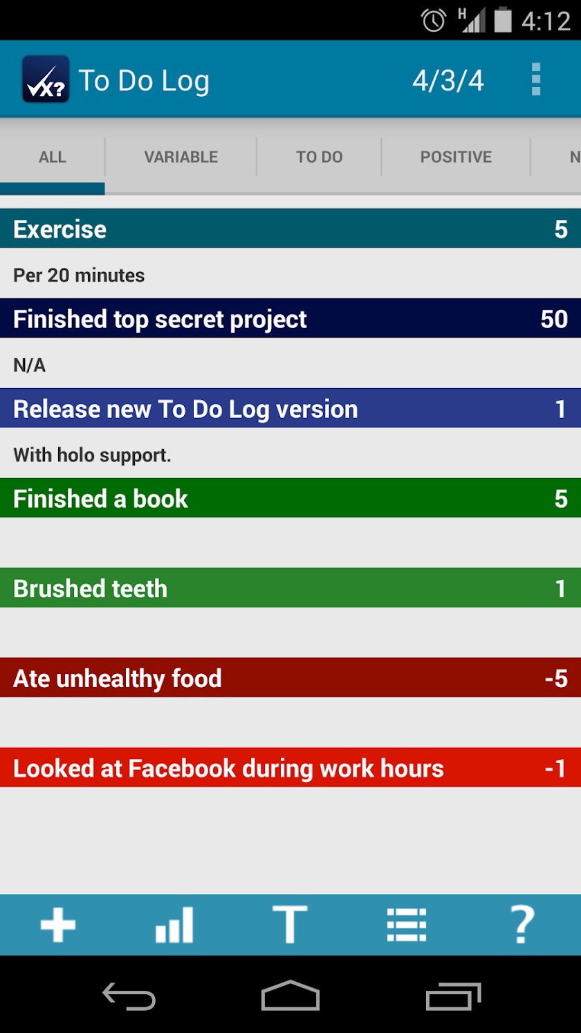To Do Log Screen 1