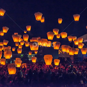 Sky Lanterns by Crispin Lee - City,  Street & Park Night