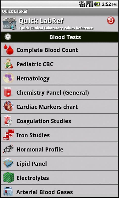 Android application Quick LabRef screenshort