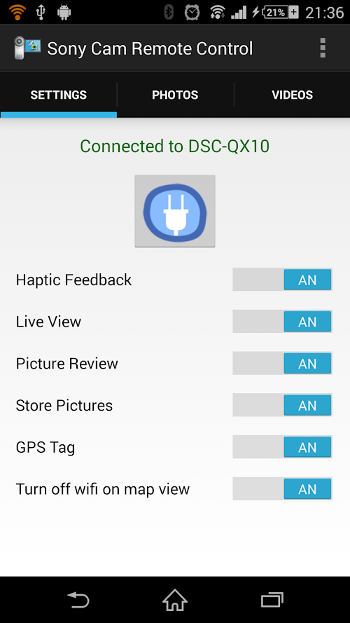 Android application SONY CAM REMOTE CONTROL screenshort