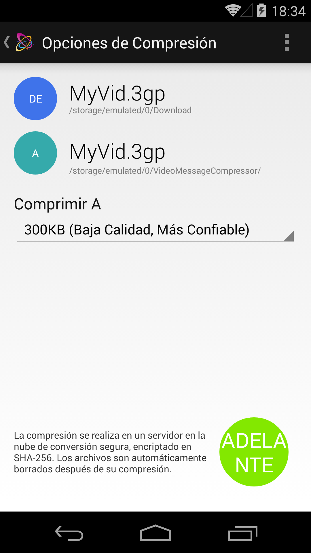 Android application Video Message Compressor screenshort