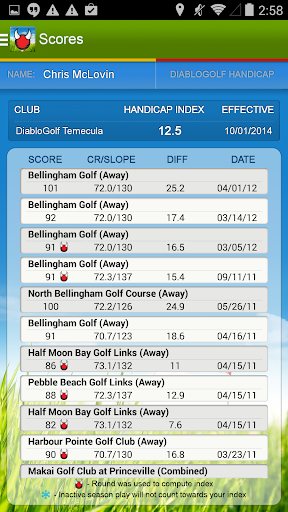 DiabloGolf Golf Handicap Track