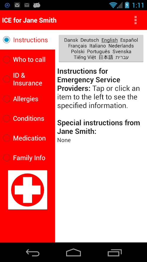 Android application ICE: In Case of Emergency screenshort