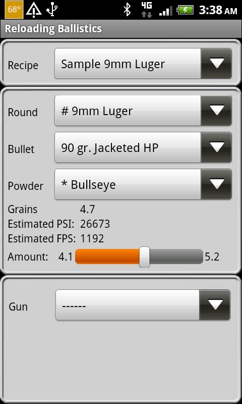 Android application 9mm Luger Ballistics Data screenshort