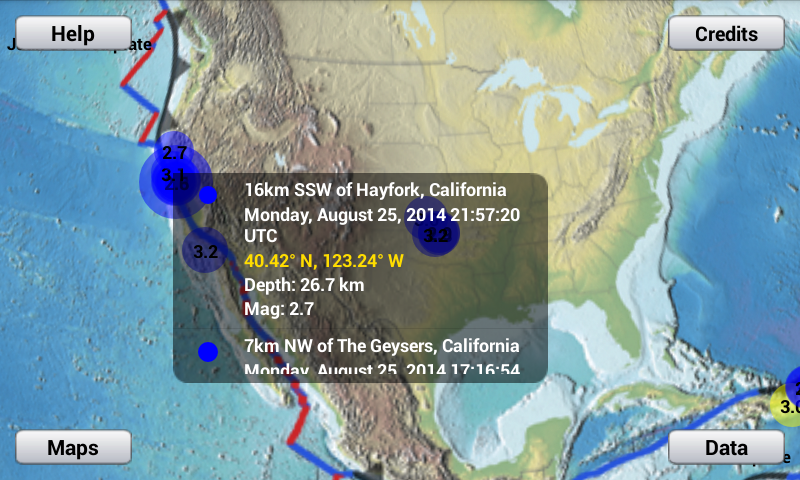 Earthquake Finder Screen 1