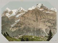 Gezicht op Mürren met de Jungfrau, Mönch en de Eiger