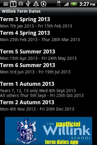 Willink Term Dates 2013
