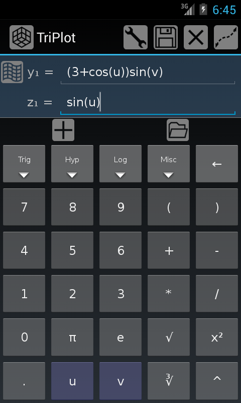Android application TriPlot 3D Graphing screenshort