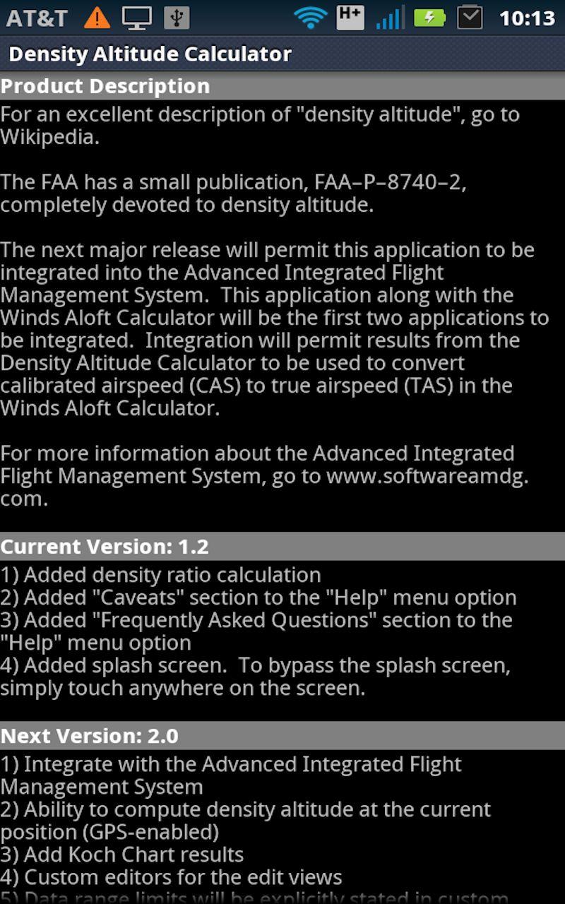 Density Altitude Calculator Screen 3