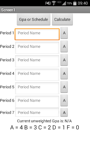 TCHS GPA Calculator Schedule