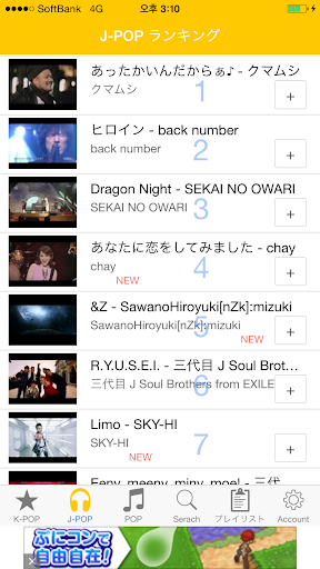 YouTube音楽ランキングJ-POP K-POP