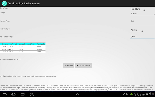 Ontario Saving Bond Calculator