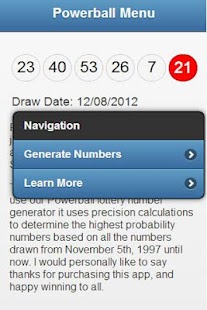 Powerball Lottery Generator Screen 2