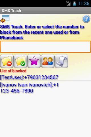 SMS Trash + Widget Screen 1