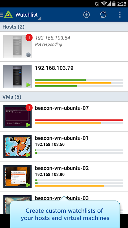 Android application vSphere Mobile Watchlist screenshort