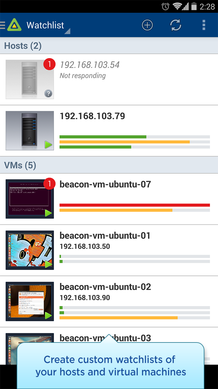 vSphere Mobile Watchlist Screen 1