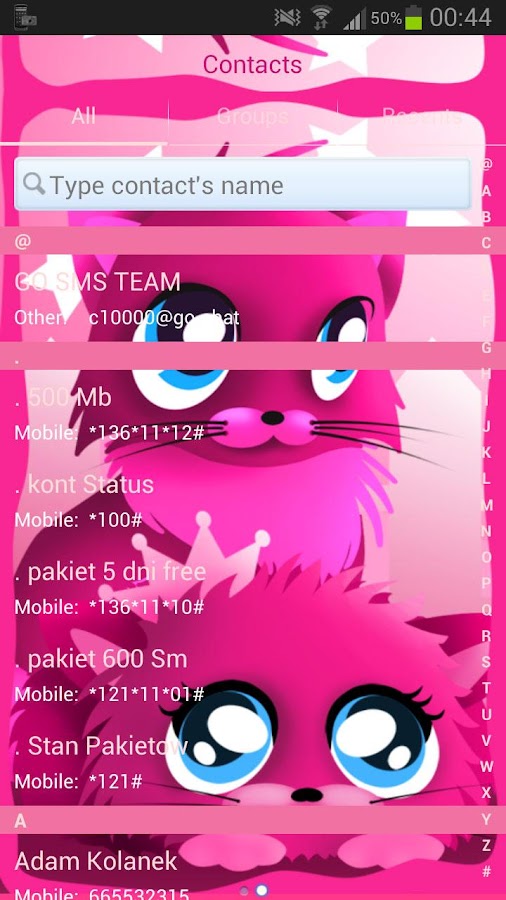 Pembe kedi theme 4 GO SMS Pro Google Play�de Android Uygulamaları
