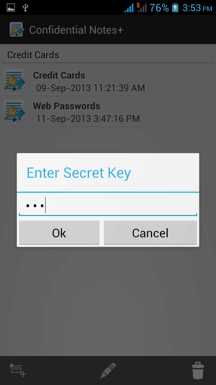 Confidential Notes+ Screen 2