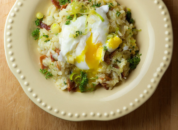Bacon and Leek Risotto with Poached Egg Recipe | Yummly