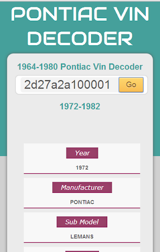 Pontiac Vin Decoder