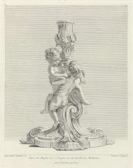 Ontwerp voor een zilveren kandelaar gedecoreerd met twee kinderen