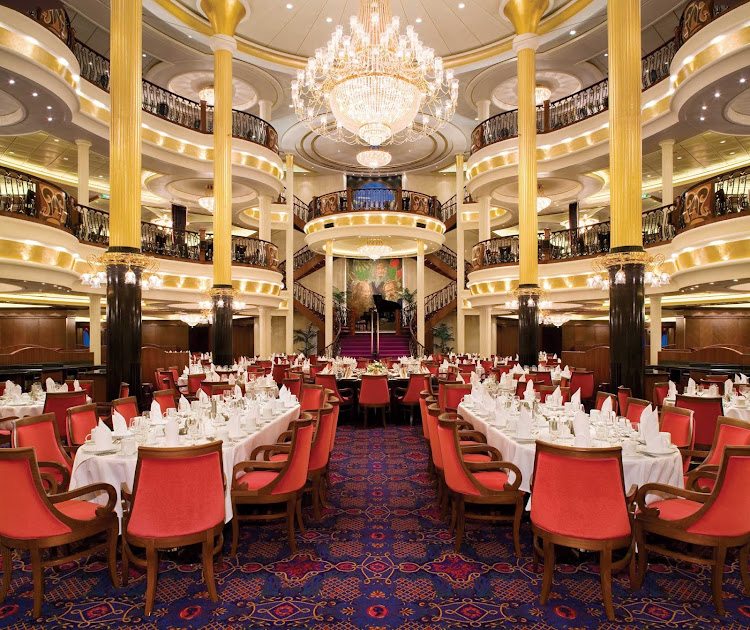 Freedom of the Seas' main dining room serves complimentary multi-course breakfasts, lunches and dinners.