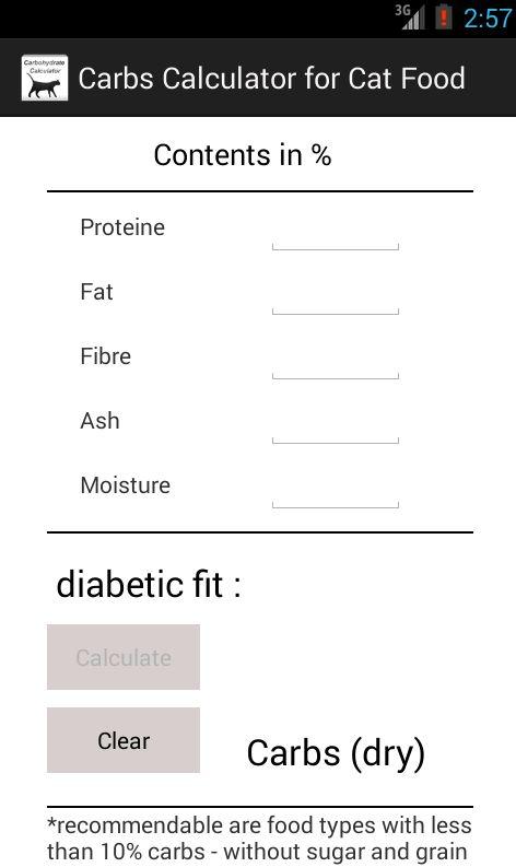 Android application Carbs Calculator for Cat Food screenshort