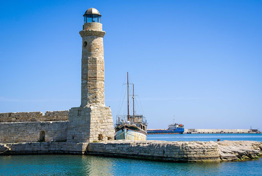 Réthymno Lighthouse, a ferry port on the north coast of Crete.