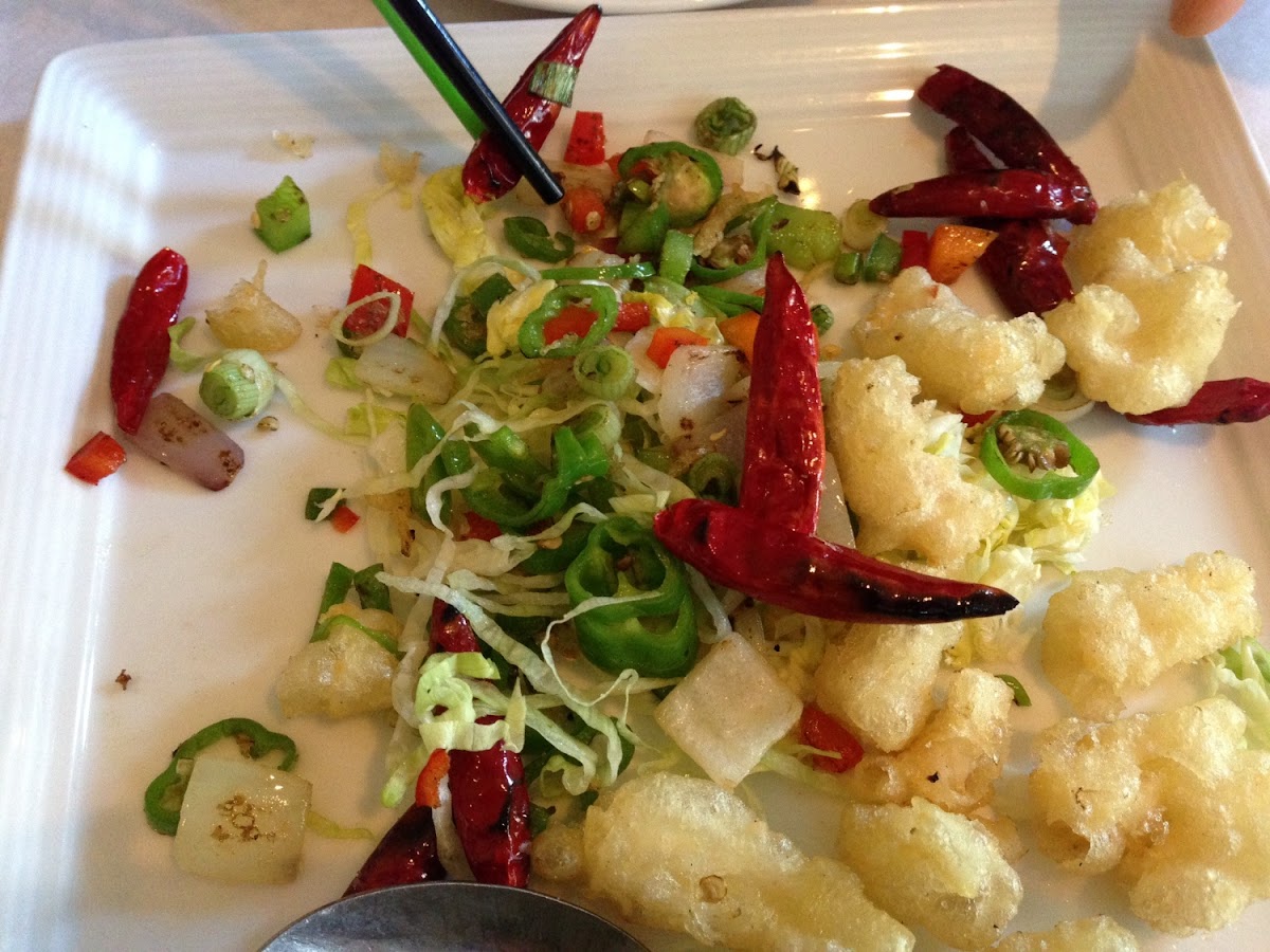 Spicy fried calamari.... Mmmm!  
GFCF and No MSG!!