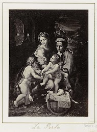 Fotoreproductie van (vermoedelijk) een prent naar een schilderij van Rafaël, voorstellend de Heilige Familie (La Perla)