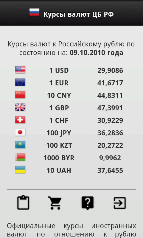 Курсы валют ЦБ России Screen 3