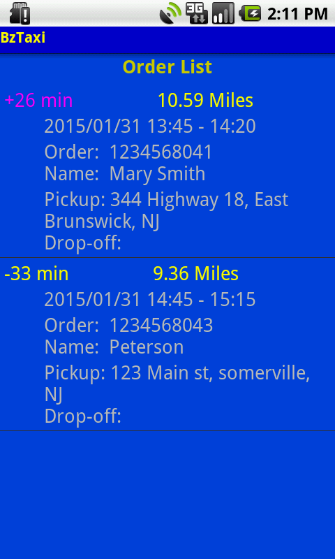 Taxi/Limo Dispatch/Order  Mgmt Screen 2