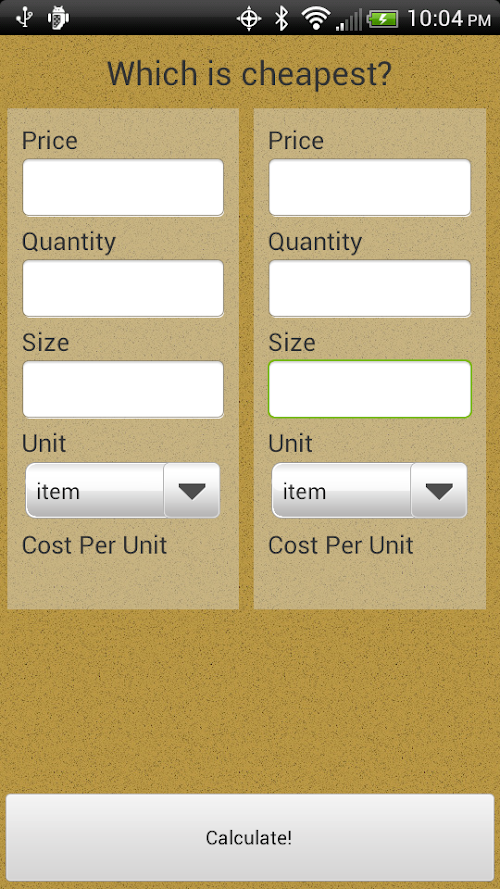 Android application Cheapest Cost Per Unit screenshort