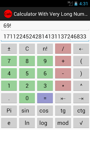 Calculator for long numbers