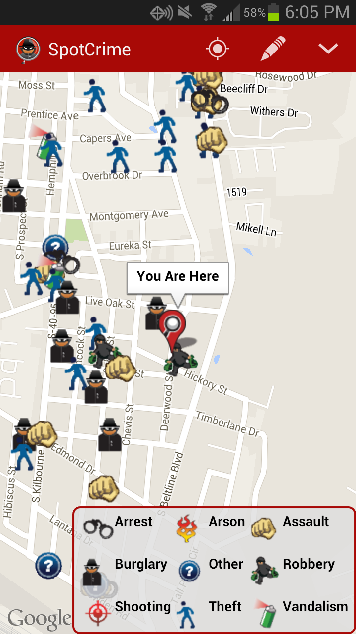SpotCrime Crime Map Screen 1